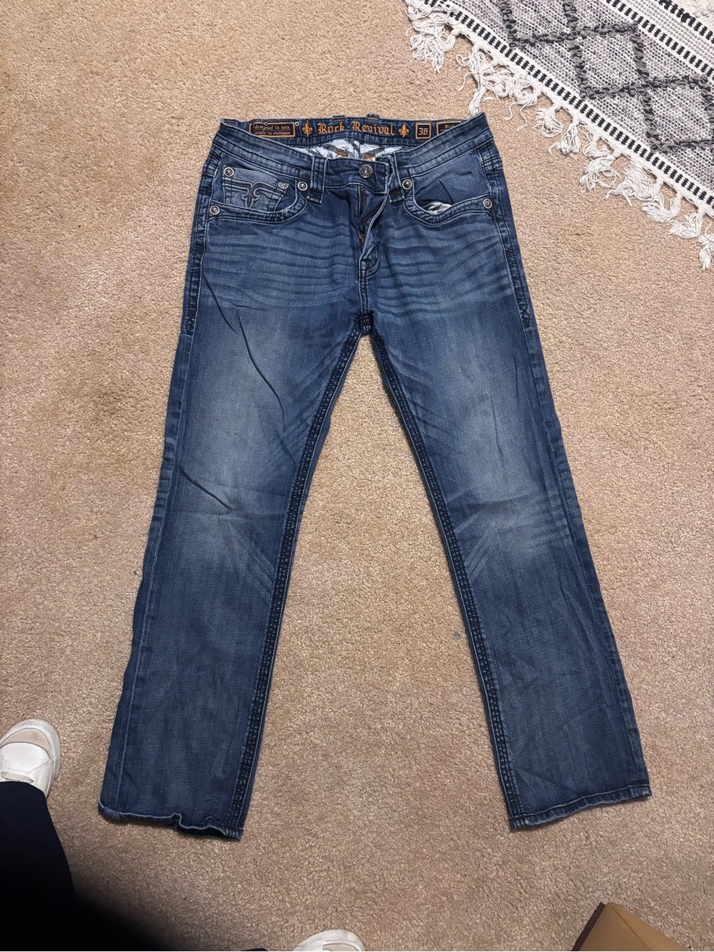 Rock Revival Men's Dark Blue Washed Relaxed Jeans